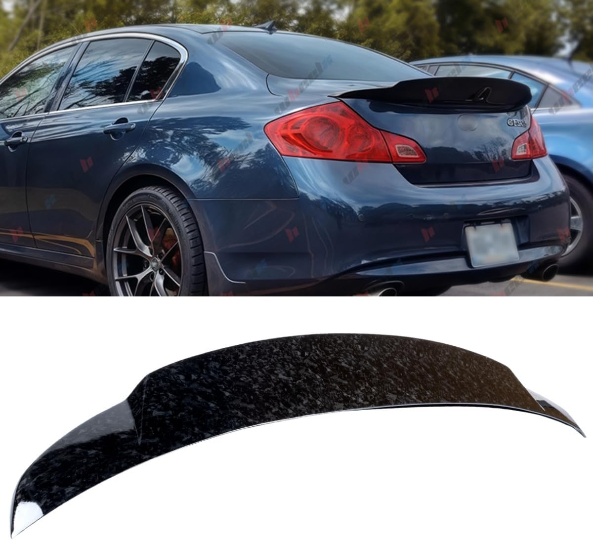WheelX Glossy Forged Carbon Fiber Rear Trunk Spoiler for 2007-2015 Infiniti G35 G37 Q40 Sedan - Duckbill Wing Lip