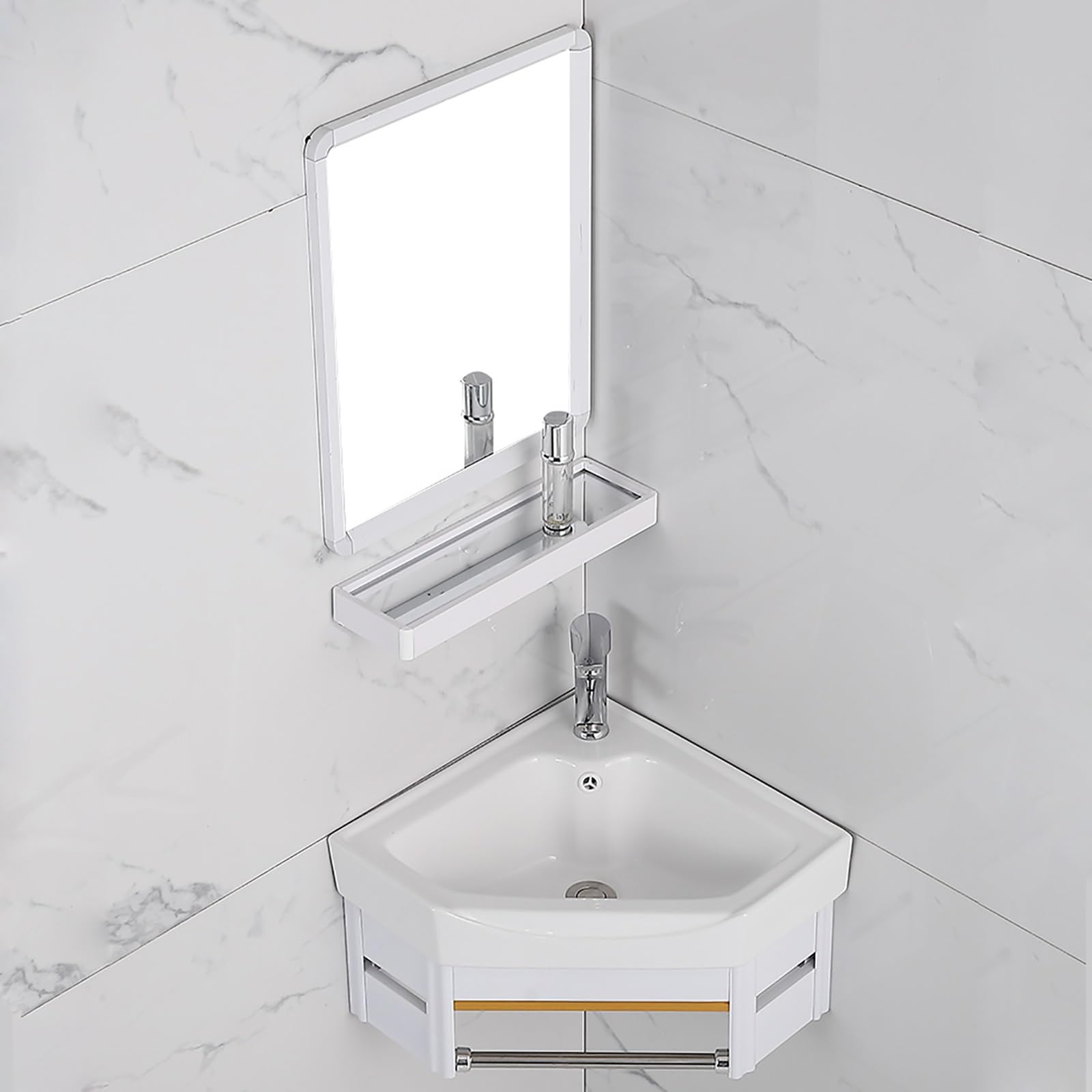 Lavabo Angolo Ceramica Bianco - Con Rubinetto E Appendiabiti, Per Bagni Piccoli - Foto 5
