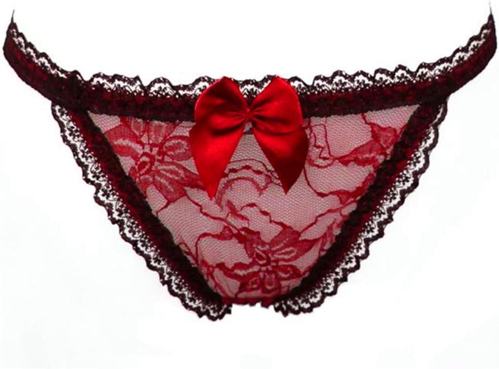 Thongs, Lady Ultra-Thin Translucent Panties G-String Lingerie Lace Underwear (Red)