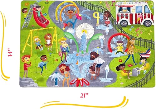 Miniatura 3 de Little Likes Kids - Rompecabezas jumbo Splash Park, 48 piezas, rompecabezas para principiantes con familia multicultural para niños preescolares en