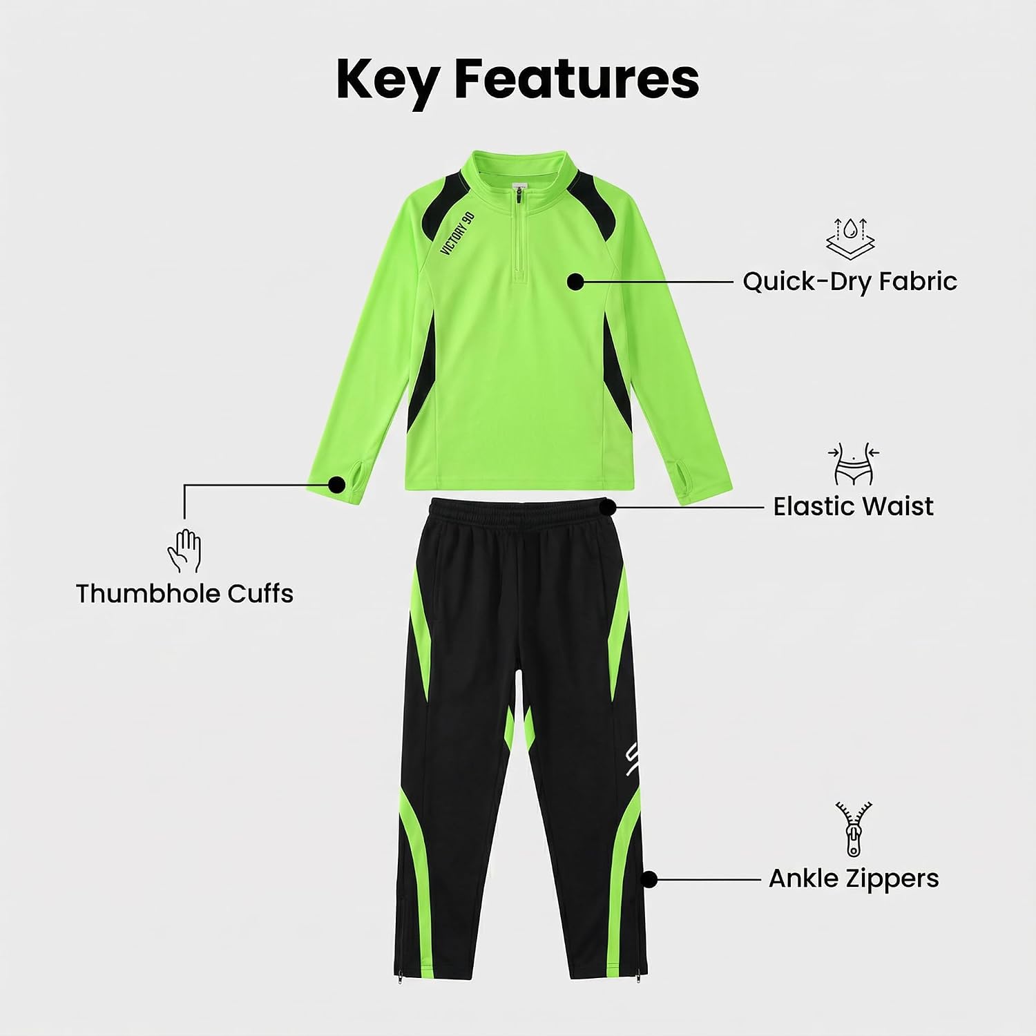 Boys Tracksuit 2 Piece Quarter Zip Long Sleeve Jersey & Pants Athletic Set