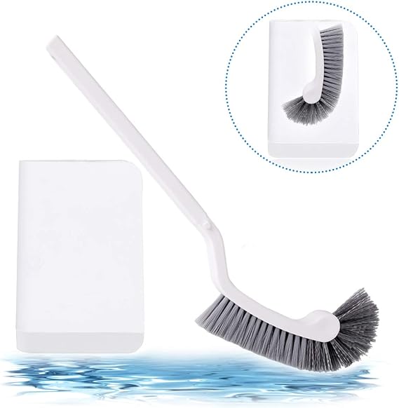 Toilet Bowl Brush with Holder, Slim Compact Bathroom Brush for Bathroom Storage - Toilet Brush Sturdy, Deep Cleaning Set (White)