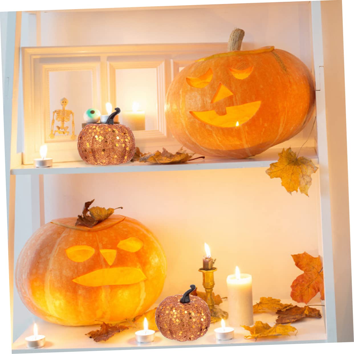 Garneck 5sets Kürbis Ornamente Glitter Künstliche Kürbisse Prop Halloween Center Decor 10 Stücke * 5