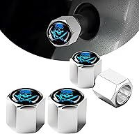 Vista 1 de ZKFAR 4 tapones para válvulas de neumáticos de automóvil, doble hoja con capucha hermética a prueba de polvo (plata y azul)