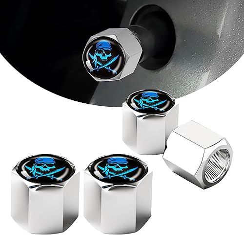 ZKFAR 4 tapones para válvulas de neumáticos de automóvil, doble hoja con capucha hermética a prueba de polvo (plata y azul)