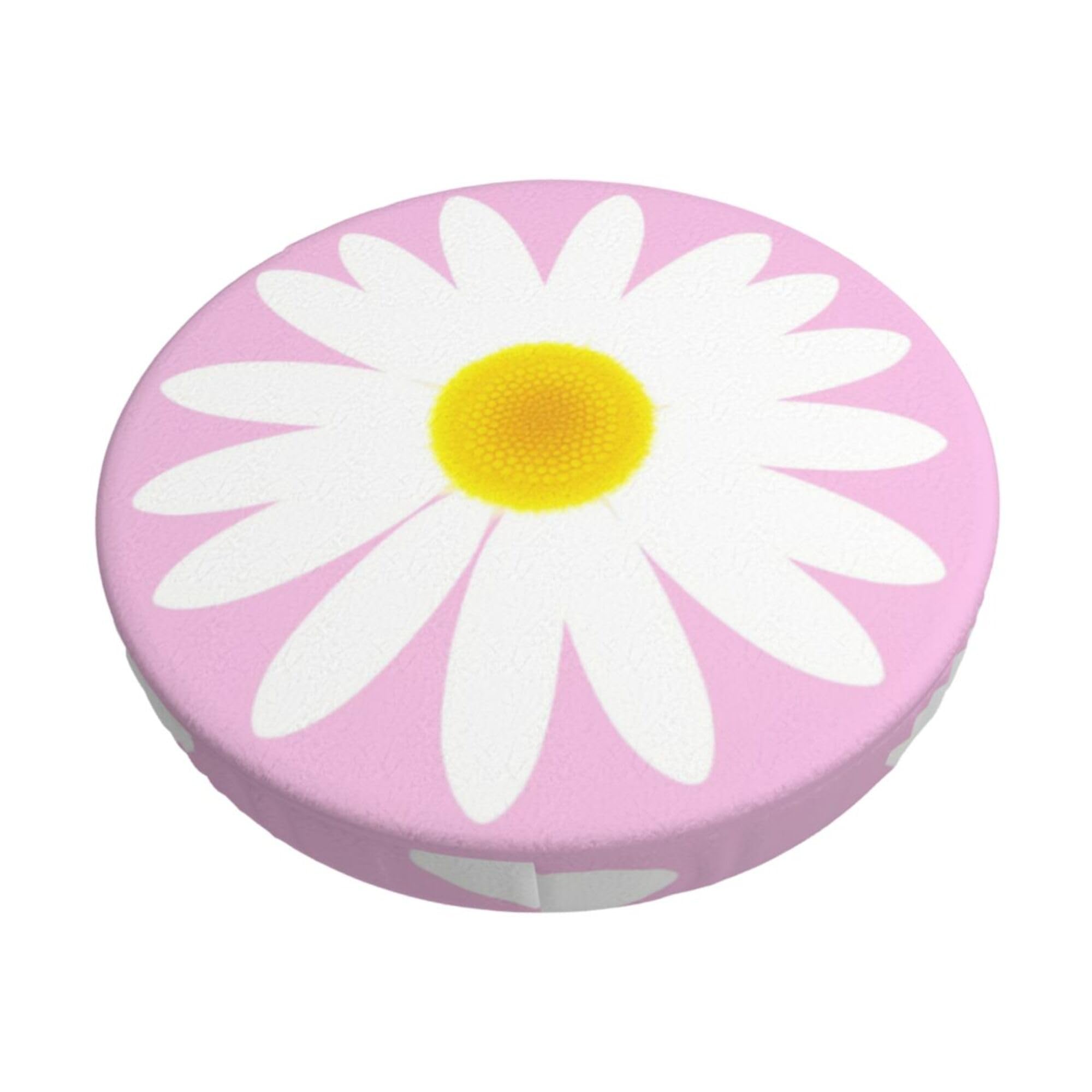 Velvet Round Stool Covers, 3 Layers Bar Stool Covers with Thin Pad, Retro White Daisy Flower Stool Seat Slipcover Washable Circle Bar Stool Covers for 12-14" Round Barstool