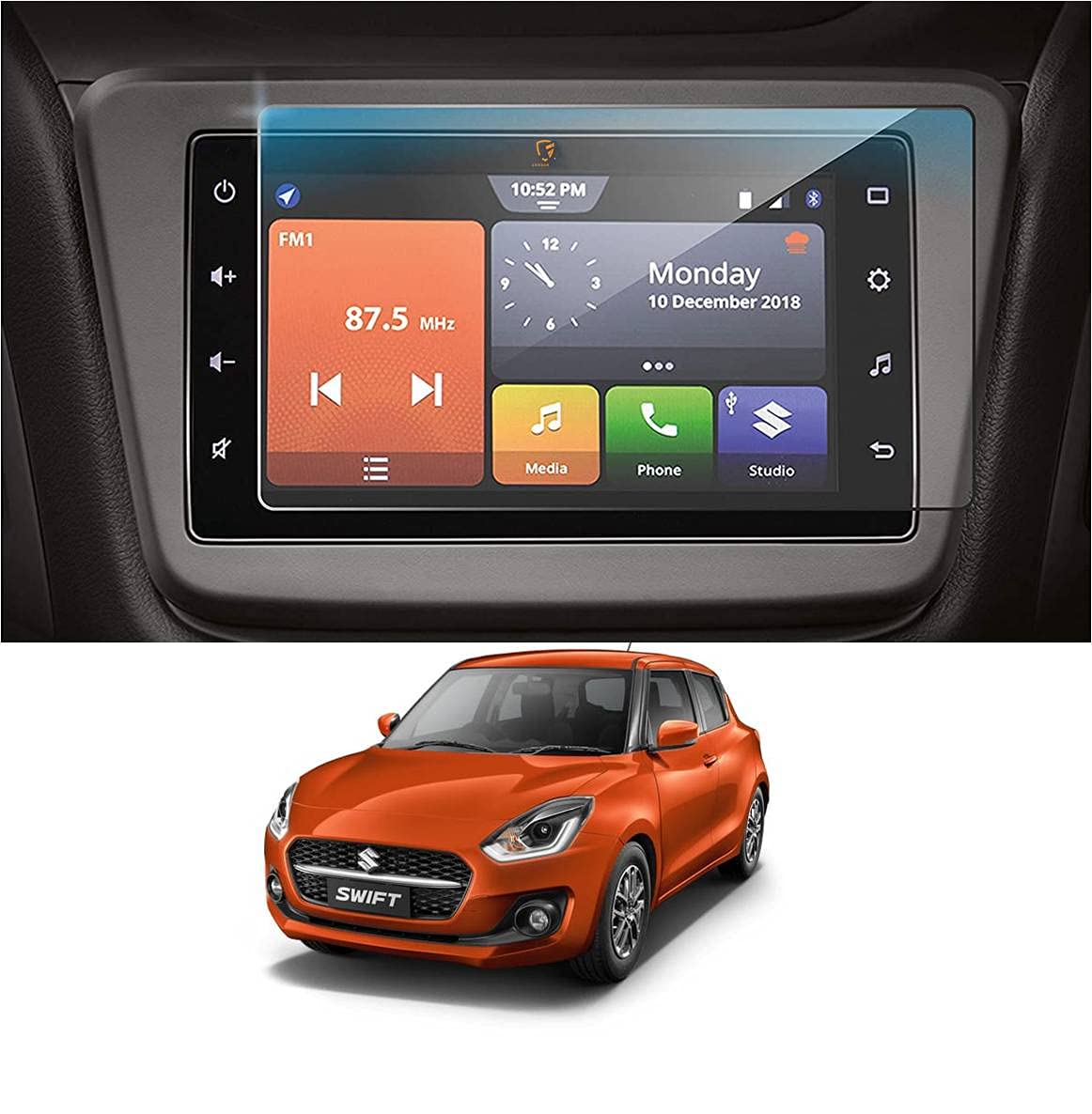 ARMOUR GUARDS MARUTI SWIFT ZXI PLUS DT AMT FACELIFT (2021) (7 INCH) Car Infotainment System Accessories Unbreakable Screen Guard (Petrol & Diesel) (Transparent)