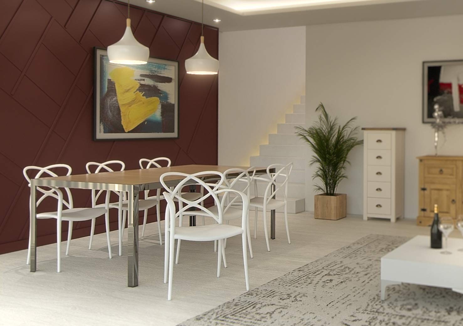 KONTE.DESIGN Set di 2 poltroncine LONG ISLAND in polipropilene bianco, schienale intrecciato, con braccioli, 52 x 57 x 81 cm