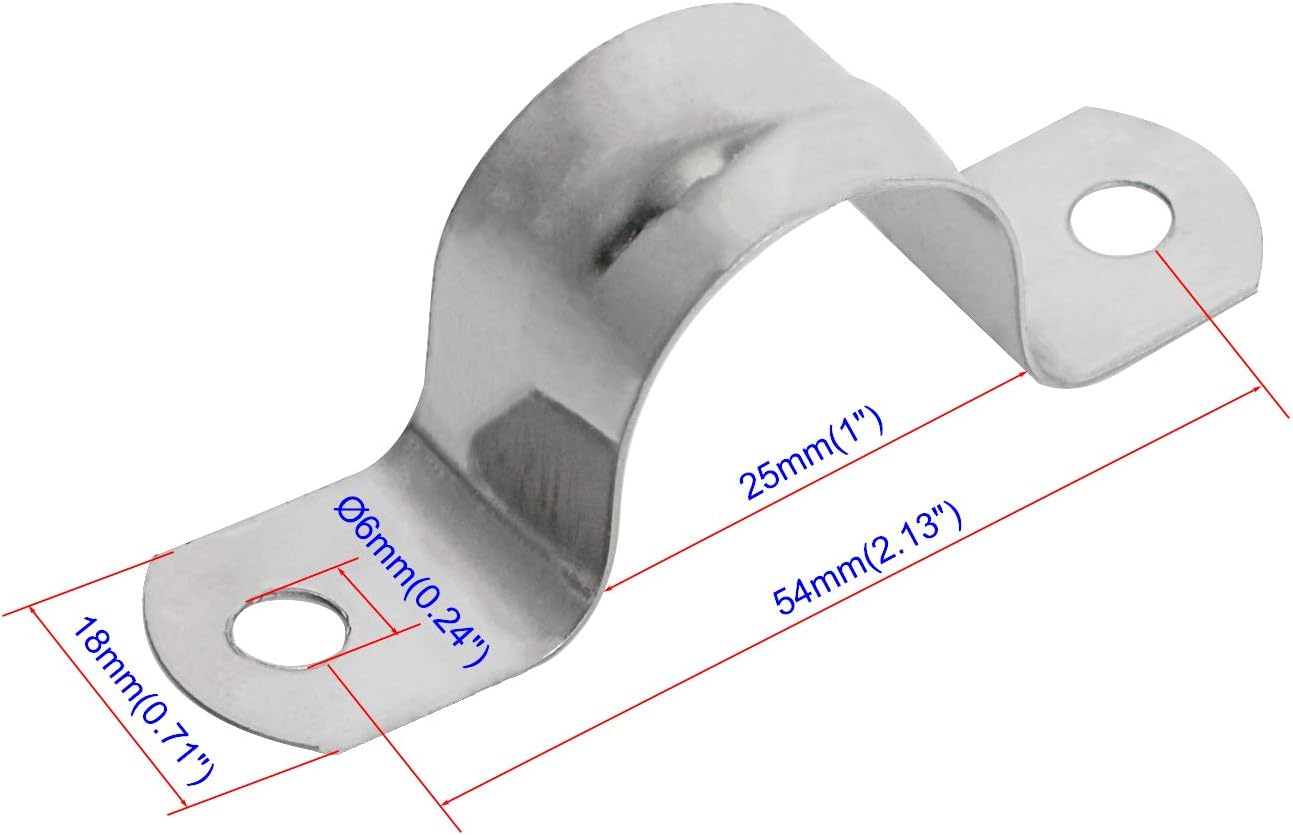 Aopin 25mm Rigid Pipe Strap Clamp 2 Holes Strap U Bracket Tube Strap Tension Clips 201 Stainless Steel, for Pipe Fixing Silver, 5Pcs - Image 3