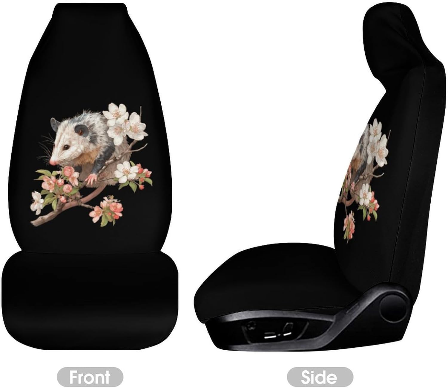 Opossum Tree Branch Flowers Funny Car Seat Cover Front Seats Protector Interior Accessories Universal Unisex image 3