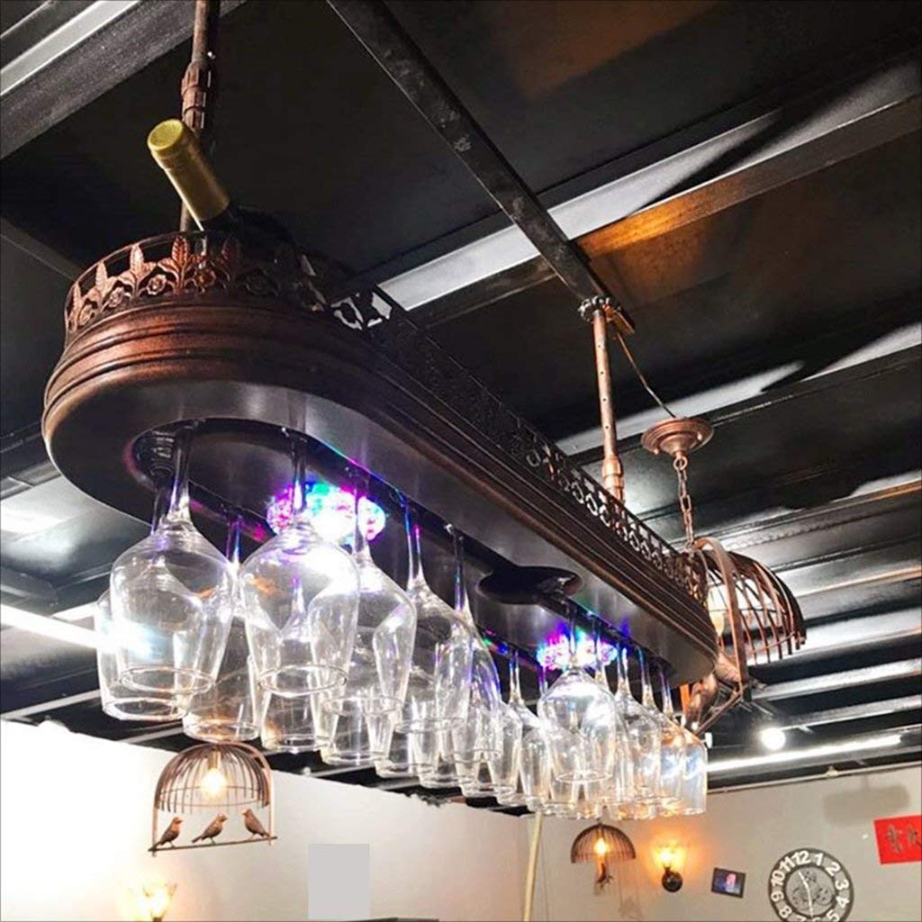 Casier à vin rétro en fer avec porte-verre inversé pour bar et restaurant - 80 x 28 cm