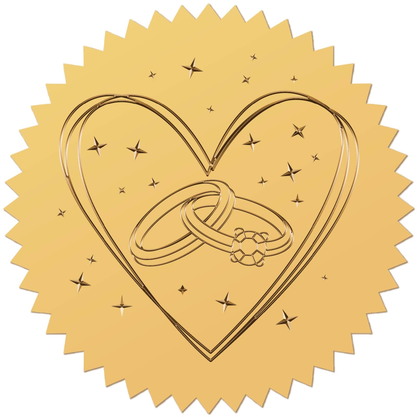 CRASPIRE 100 unidad de Pegatinas En Relieve de Corazón de 2 pulgadas Pegatinas Autoadhesivas de Lámina Dorada Sellos de Borde Dentado Calcomanías Redondas para Decoración de Medallas para Bodas Día
