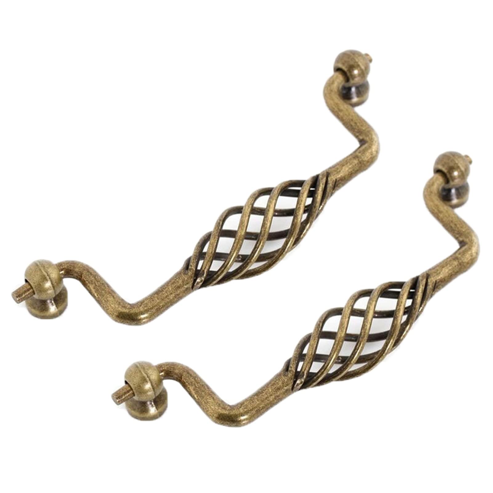 Wushadehans One Color Antique Brass Cabinet Drawer Handles 2Pcs Bronze Birdcage Hardware Pull Kitchen Drawer Hardware(D Hole Distance 128Mm)