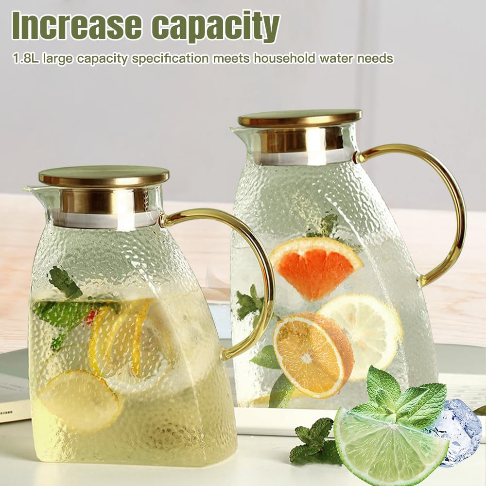CJWLKJ Pichet à Eau En Verre De 1,6 L Avec Couvercle En Bois Avec Poignée, Base Carrée, Récipient à Eau Robuste, Carafe En Verre Pour Réfrigérateur Pour Eau Chaude/froide, Thé, Jus, Lait