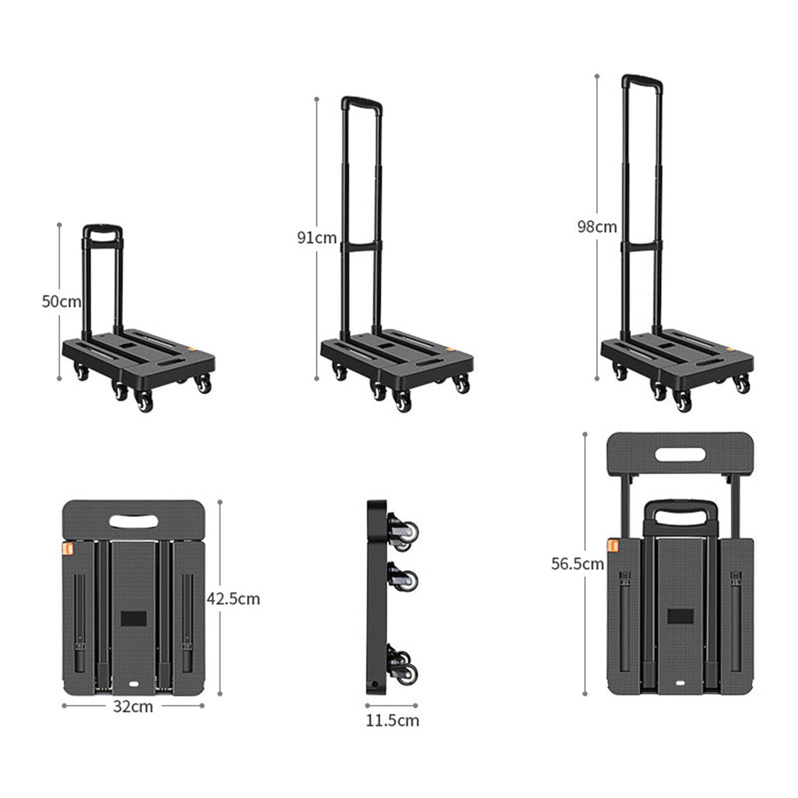 Cocoarm Carrello Pieghevole, Carrello a Pianale in ABS con 6 Ruote, capacità 500 Libbre, Piattaforma Allungabile da 17 a 22 Pollici, Freno e 2 Corde, a Mano Pieghevole per Bagagli da Viaggio,