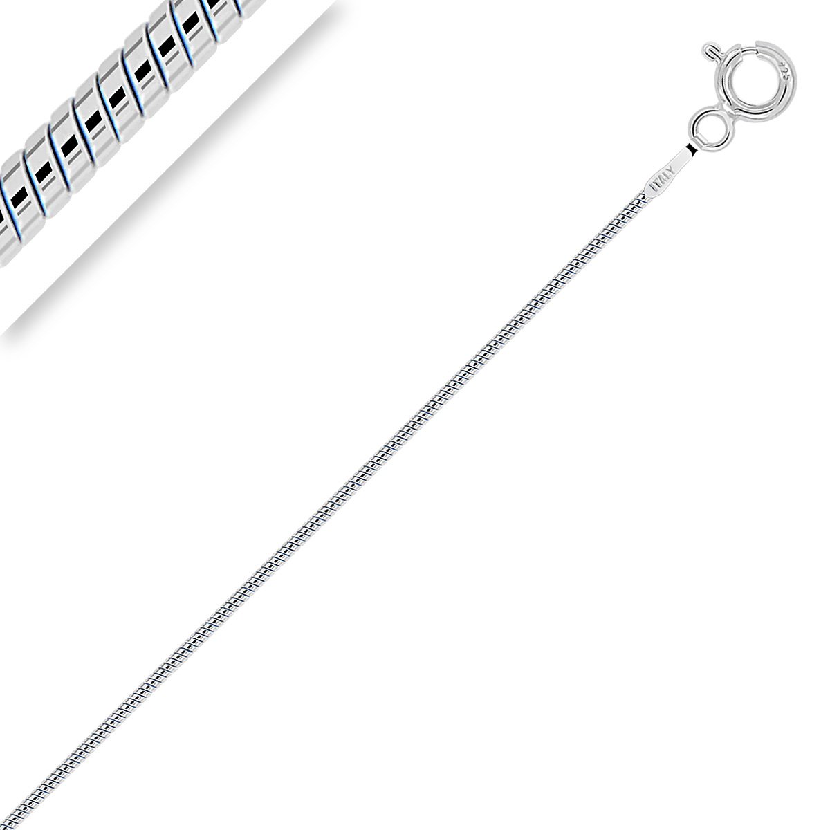 Planetys - Tobillera de Plata de Ley 925 Rodiada Cadena Malla Serpiente 1 mm de Ancho 23-24-25 cm de Longitud