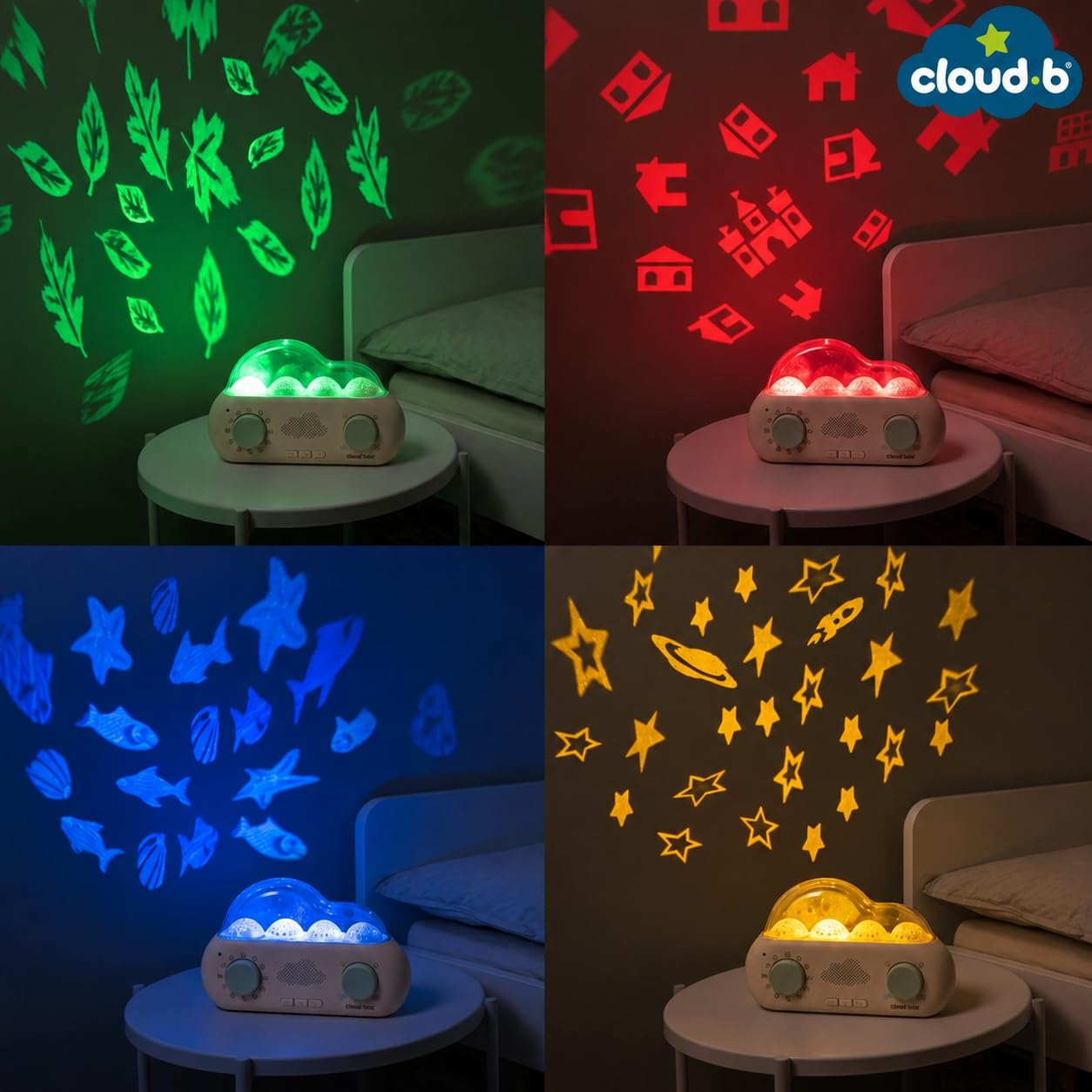 Cloud B CloudBox - Mi Primera Caja de sueños | Proyector Luz Nocturna y Cuentacuentos | 36 Cuentos Originales, 8 Melodías y 8 Ruidos Blancos | Recargable con Configuración Ajustable | Español/Inglés
