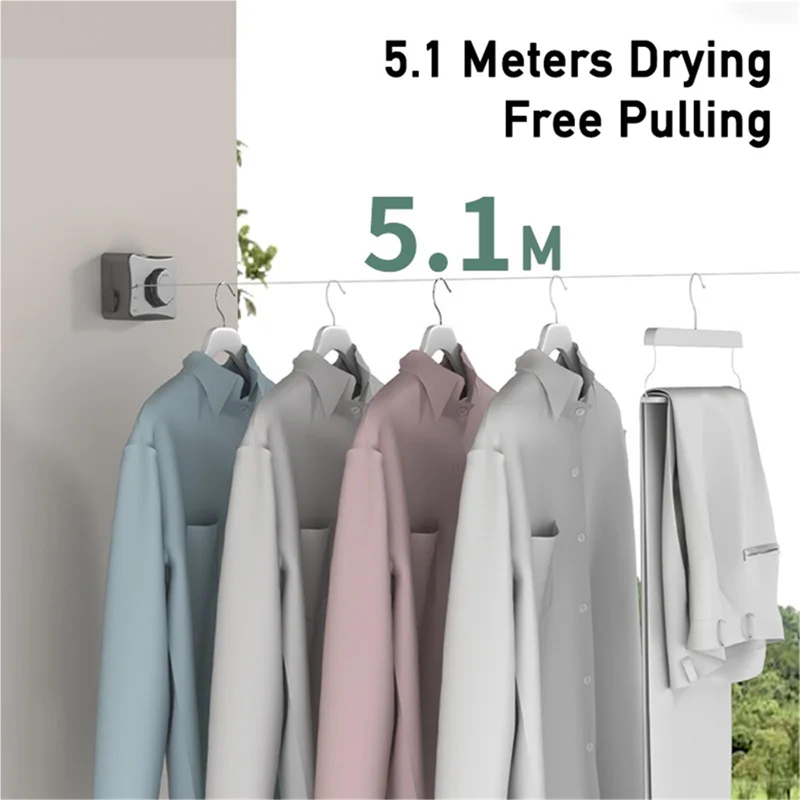 Corde à Linge 5.1 mètres en Acier Inoxydable Invisible Salle de Bain intérieure Balcon blanchisserie vêtements rétractables pour Le Linge