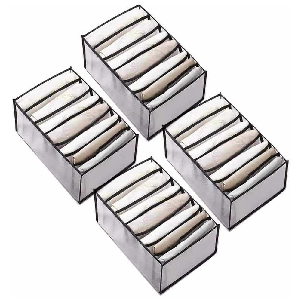 CTRLZS 4Pcs Wardrobe Storage Organiser, Jeans Compartment Storage Box Closet, Foldable Drawer Clothes Organizer Mesh,Black