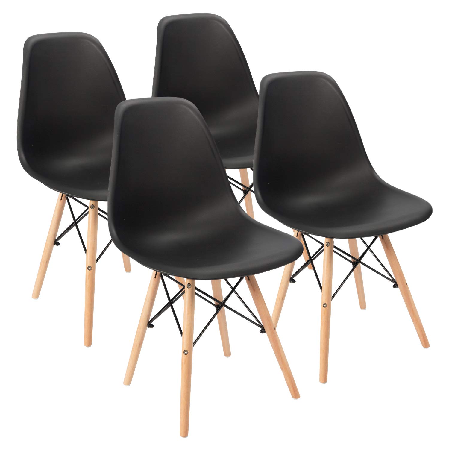 Amazon Brand - Umi Styliest Modern Armless Side Chairs Molded ABS Plastic with Wood & Black Accents Dining Chair Black Color (Set of 4)-image-46