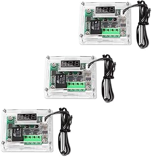 AITRIP 3PCS W1209 12V DC Digital Temperature Controller Board with 10A One-channel Relay and Waterproof Micro Digital Thermostat -50-110°C Electronic Temperature Temp Control Module Switch (With Case)