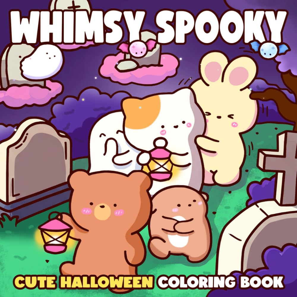Whimsy Spooky: Cute Creepy Coloring Pages Featuring Adorable Ghosts, Whimsy Critters, Cozy Animals, and Magical Goth Kawaii Vibes