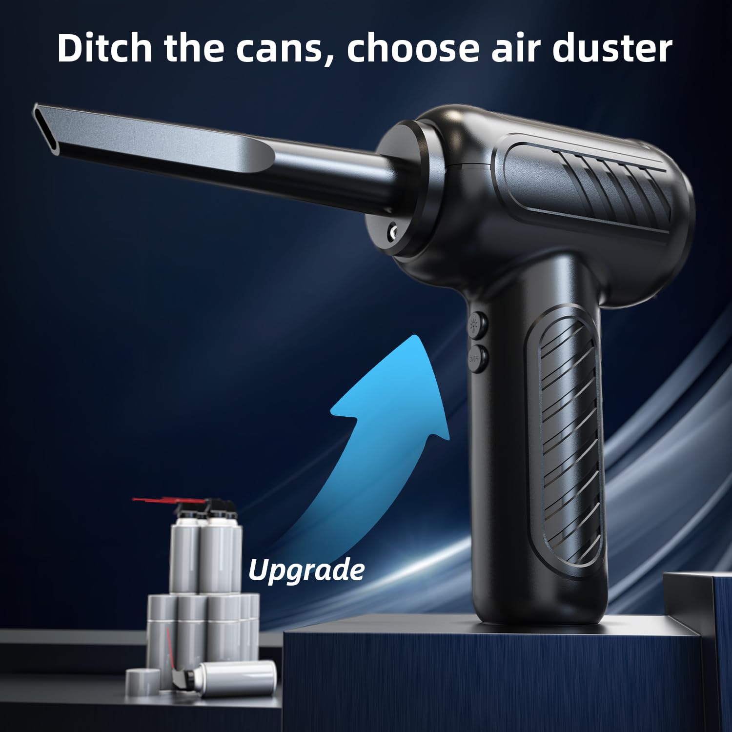 VEGREM Souffleur Air Comprimé et Aspirateur 2 en 1, 3 Vitesses Moteur sans Balai, Soufflette Air Comprimé, 110 000 TR/Min, 4000 mAh, avec LED, Kit de Nettoyage, Bombe Air Sec - Nettoyage PC, Voitures