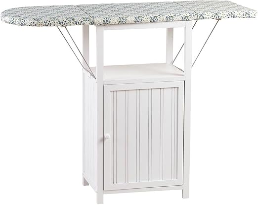 OakRidge Deluxe Ironing Board with Storage Cabinet, Perfect for Small Spaces with Extra Storage, Folding Station, Crafted with 100% Durable Wood, White Design – Measures 36.5" H x 15.5" W x 23" L