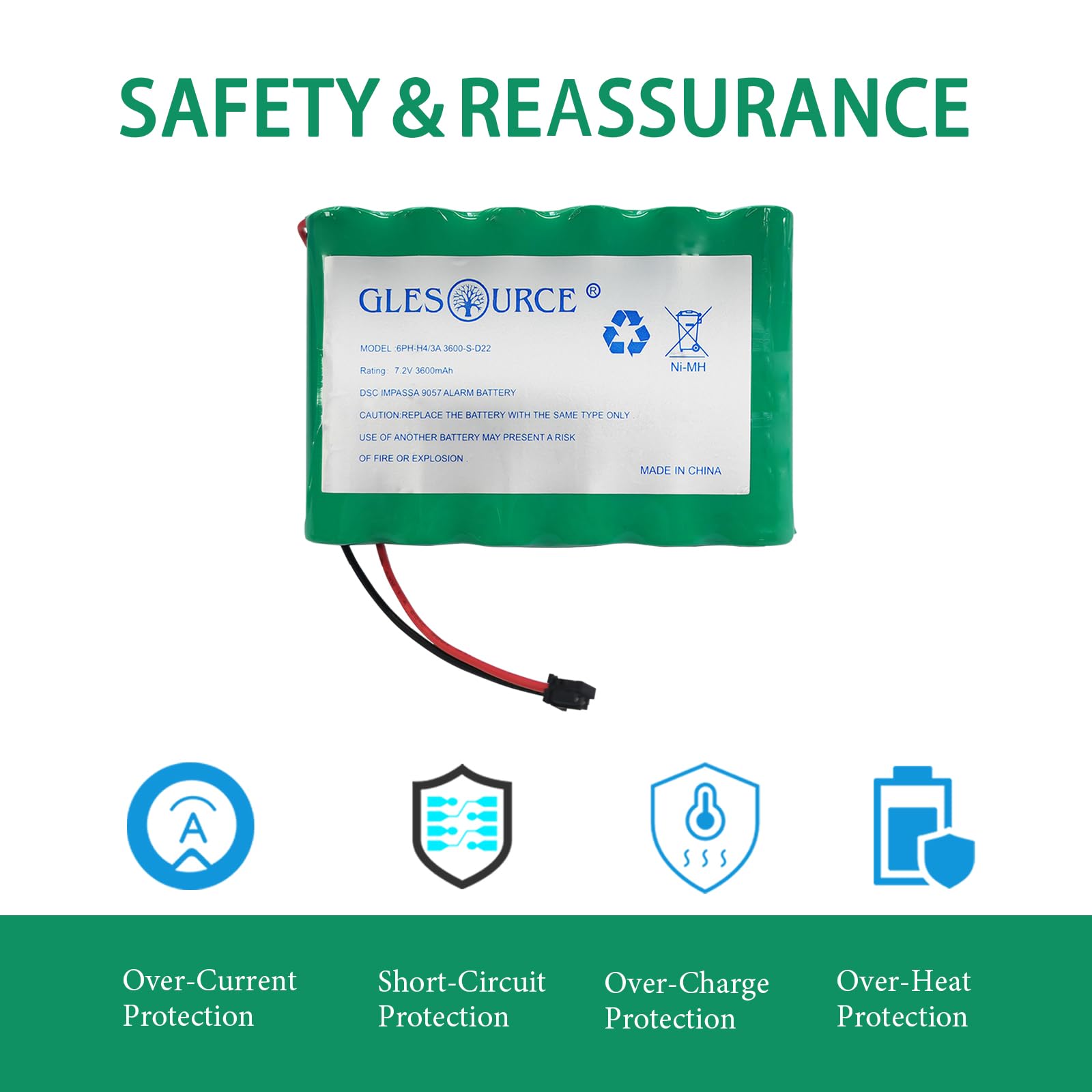 GLESOURCE 7.2V 3600mAh Battery Replacement Compatible with 6PH-H-4/3A3600-S-D22 DSC IMPASSA SCW9057 SCW-9055 ADT SCW9057G-433 Wireless Security System Alarm Panel (1 Pack)