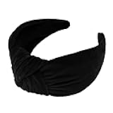 Black Velvet Knotted Headband for Women Girls, Thick Headbands for Women Nonslip, Fashion Top Knot Hair Accessories