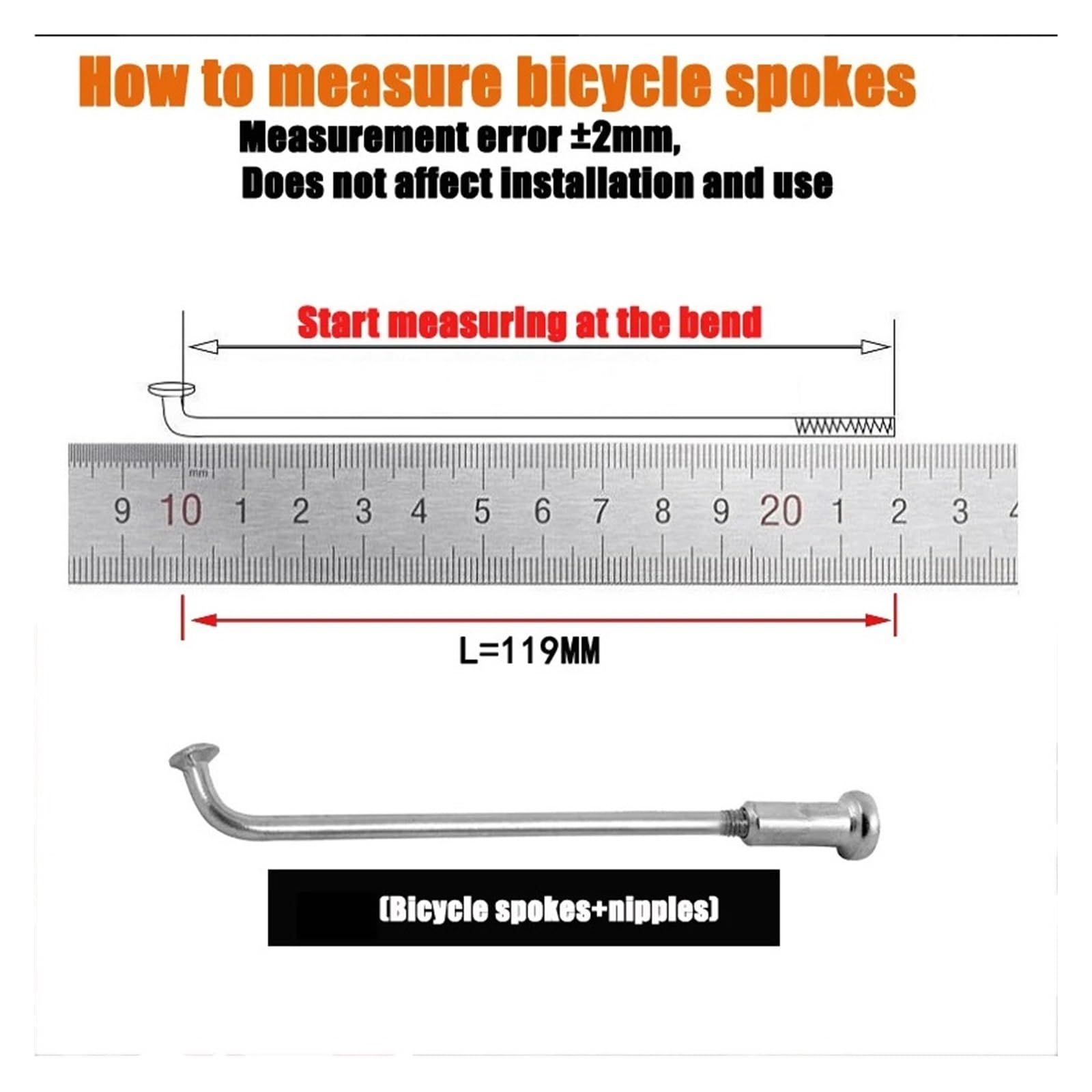 Fietsen spaken 12G/K elektrische fiets spaken 36 stuks voor motorwiel fiets spaken lengte 135-280 mm zilver stalen wiel spaak voor MTB racefiets fietsen spaken (kleur: 12G 122 mm