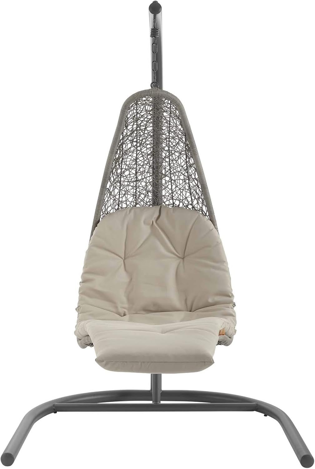 Modway Landscape Wicker Rattan Outdoor Patio Porch Chaise Lounge Hanging Swing Chair Set with Stand in Light Gray Beige