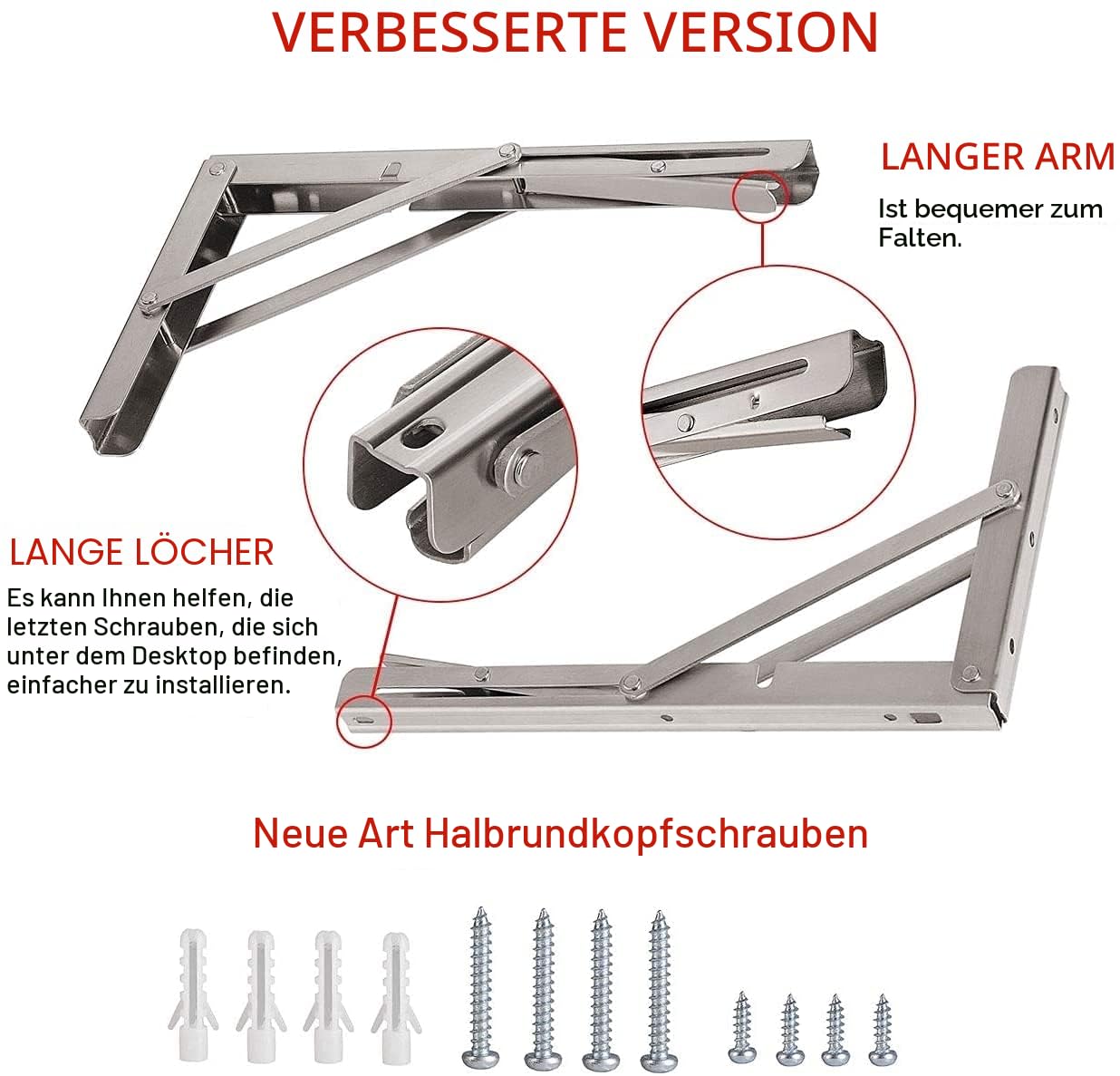 YUMORE Klappkonsole Schwerlast 500mm,Klappregalhalterungen Edelstahl Regalträger Max Load 330 lbs Wandmontierte Schwimmende Tischhalter dreieckige Halterungen für DIY Werkbank Platzsparende, 2er-Pack
