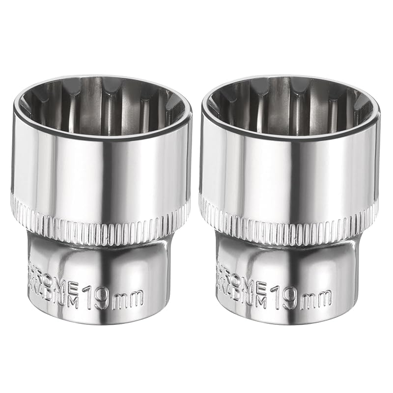 HARFINGTON Kit com 2 soquetes de impacto rasos 19 mm, 12 pontas, acionamento quadrado de 9,5 mm (3/8 pol.), aço CR-V