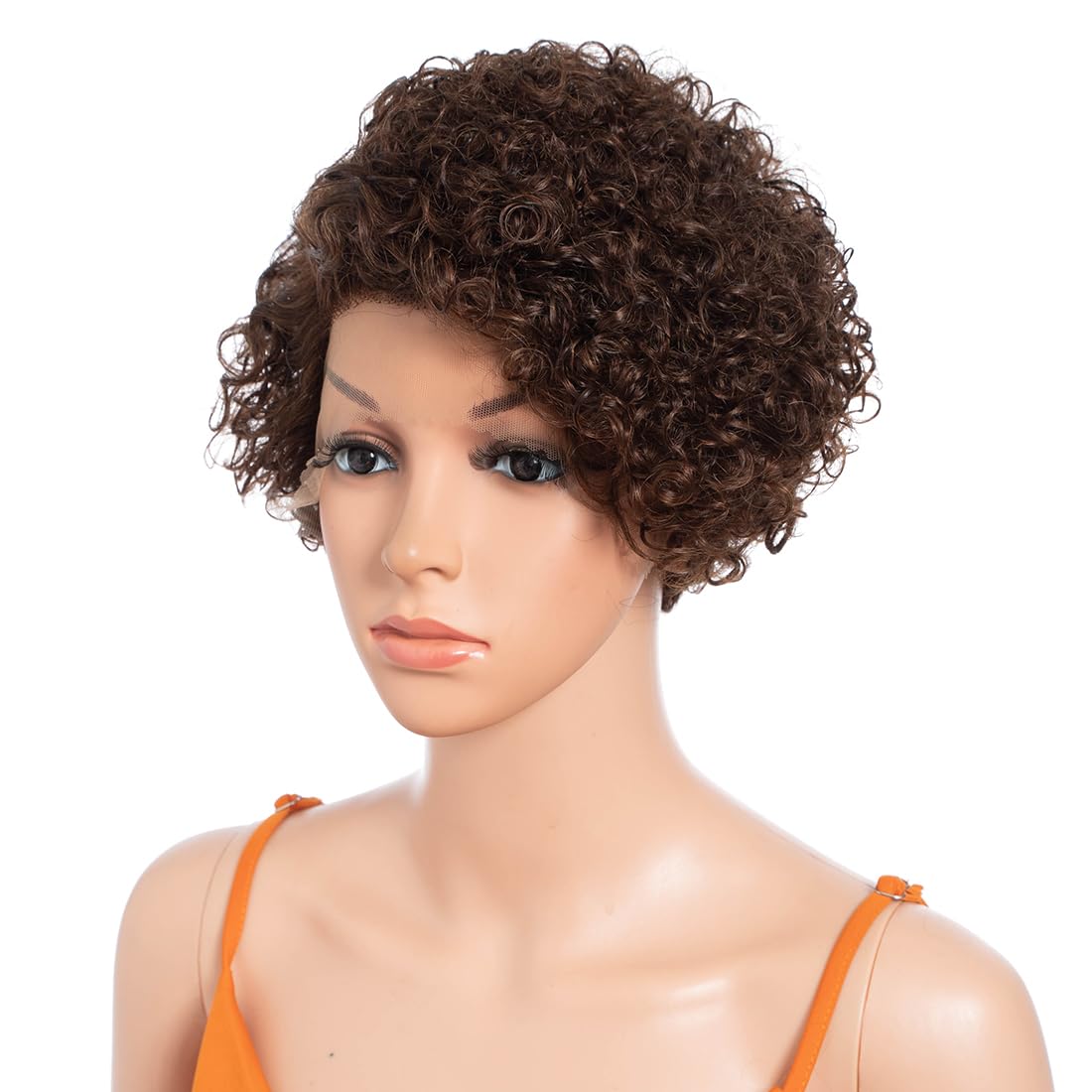 8" Curly Wave Side Part 13x5x1 HD Lace Front Wigs Short Bob Pixie Cut Brazilian Remy Human Hair 150% Density Deep Curly Lace Front Wigs for Women Ombre Color - Image 2
