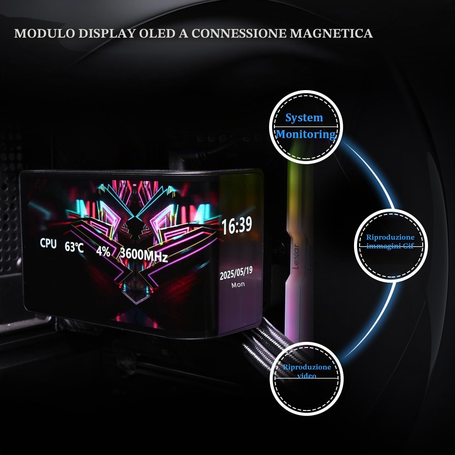 TR - Wonder Vision 360 UB ARGB Raffreddatore CPU AIO nero, radiatore da 360 mm, schermo curvo 2K 60 Hz con risoluzione 2400 x 1080, per AM4/AM5, Intel LGA1851/1700, schermo 3D da 6,67 cm, pompa ad
