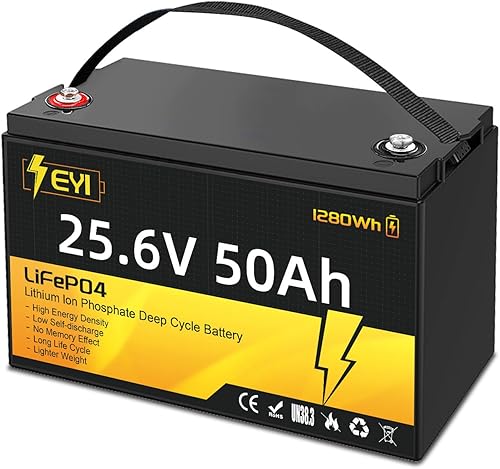 Batería de litio de 24 V 50 Ah LiFePO4, BMS de 50 A incorporada, 5000 ciclos profundos, perfecta para motor de arrastre, hogar solar, marino..