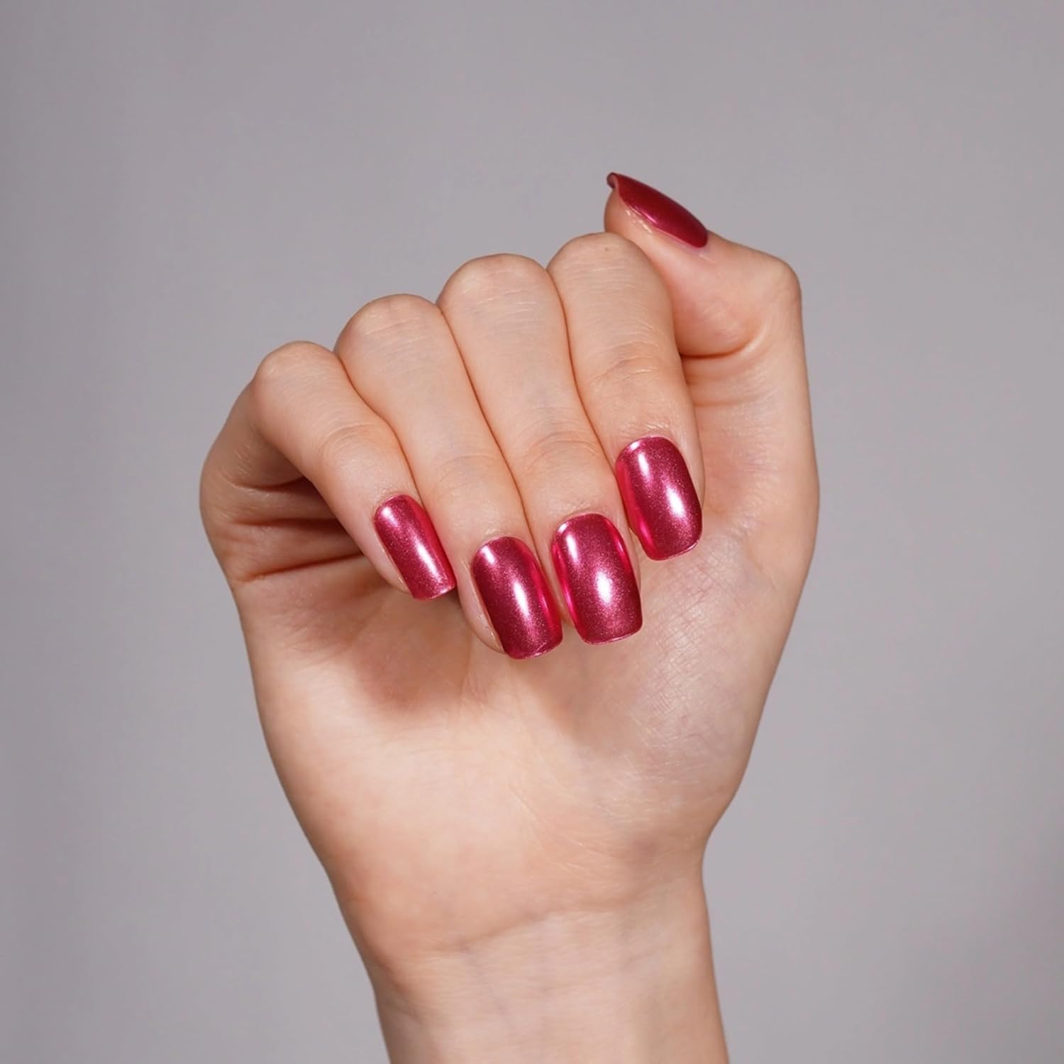 DANNI & TONI Semi Cured Gel Nail Strips Hot Pink (Cosmic Bloom) Metallic Gel Nail Wraps Fuchsia Glazed Donut Nails Mirror Nails 28 Stickers