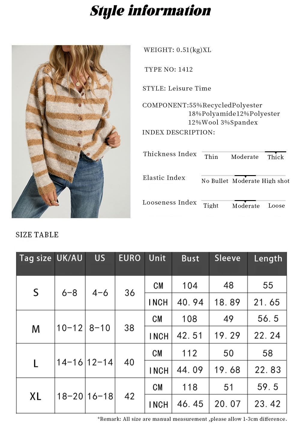 Générique Gilet Court en Maille Douce et Duveteuse pour Femme À Rayures et Col Montant Style Traditionnel Respirant et Confortable Idéal pour L'Oktoberfest et Les Événements Traditionnels