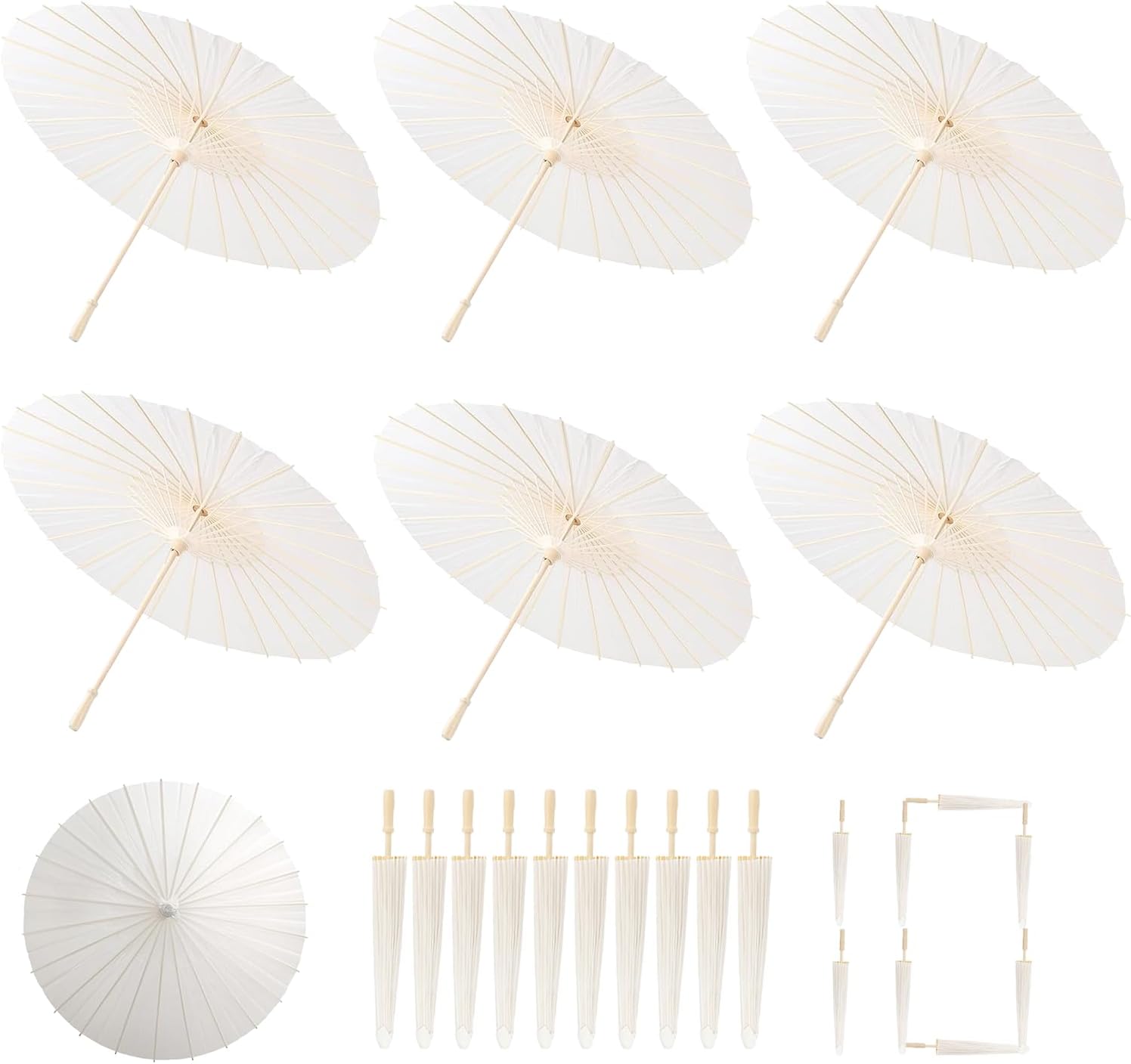 10PCS 23.6 Inch Wedding Paper Umbrellas for Bridesmaid White Paper Parasol Umbrellas DIY Sun Beach Umbrellas Wedding Props (White)