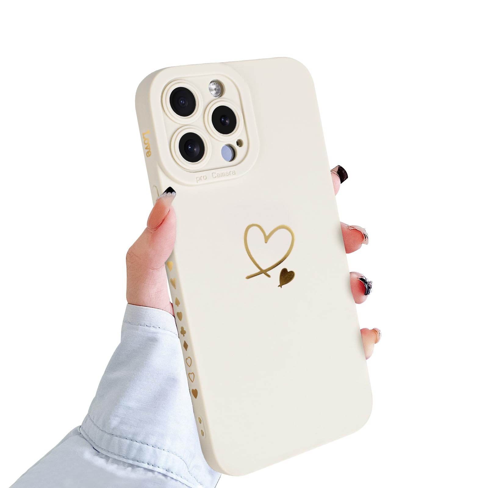 Handyhlle fr iPhone 15 Pro Max Hlle, Goldenes Herzmuster iPhone 15 Pro  Max Hlle fr Mdchen Frauen, Ses Herz Seitenrahmen Weiches Silikon  Stofeste Schutzhlle iPhone 15 Pro Max-Wei: Amazon.de: Elektronik & Foto