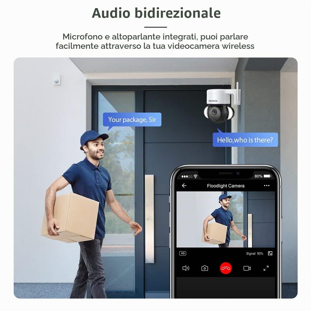 SHIWOJIA Telecamera Wi-Fi Esterno, Floodlight Cam 2.5K 5MP Videocamera di Sorveglianza, Audio Bidirezionale, Visione Notturna, Compatibile con Alexa