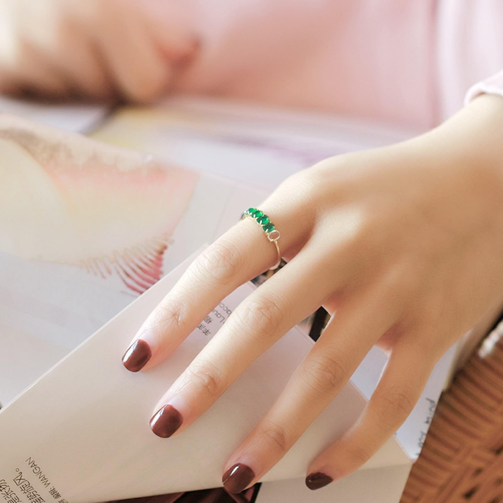 Bague de fiançailles ovale en or jaune 18 carats avec citrine et agate verte pour femme