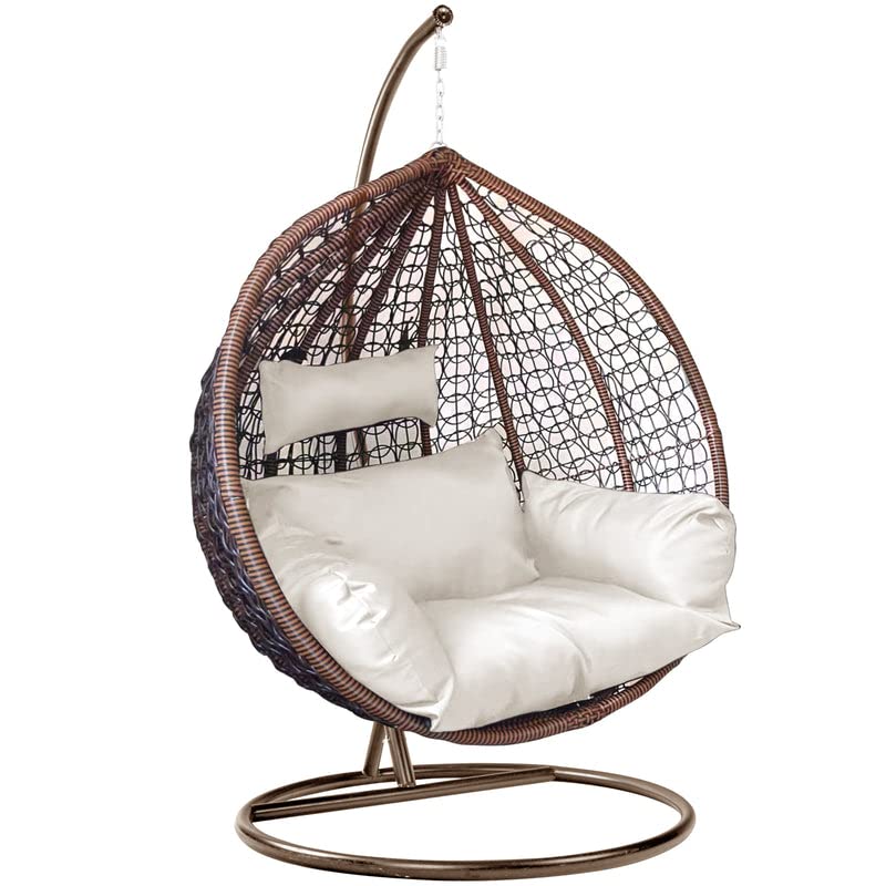 Image of Zenheaven Single Seater Swing Chair with Stand & Cushion Outdoor Indoor Balcony Garden Patio,Powder Coated Frame,UV Protected Wicker,Premium Cushion AD-19
