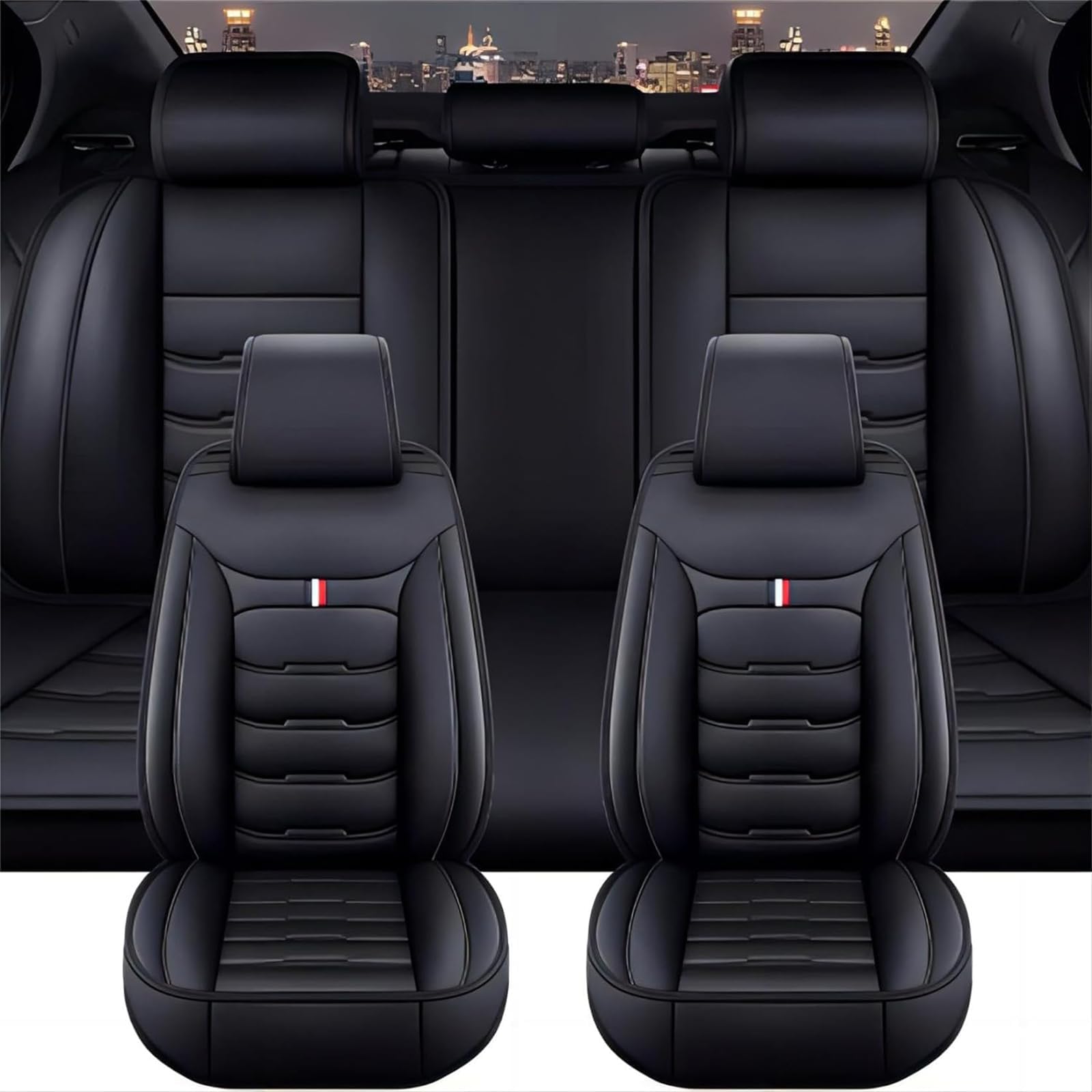 Auto Sitzbezüge für BMW 2er F45 Active Tourer 2014-2022 2023, 5 Sitzer Leder Autositzbezüge Sets Sitzschoner Vorne Hinten Wasserdicht Sitzauflage Schonbezug,B/Black