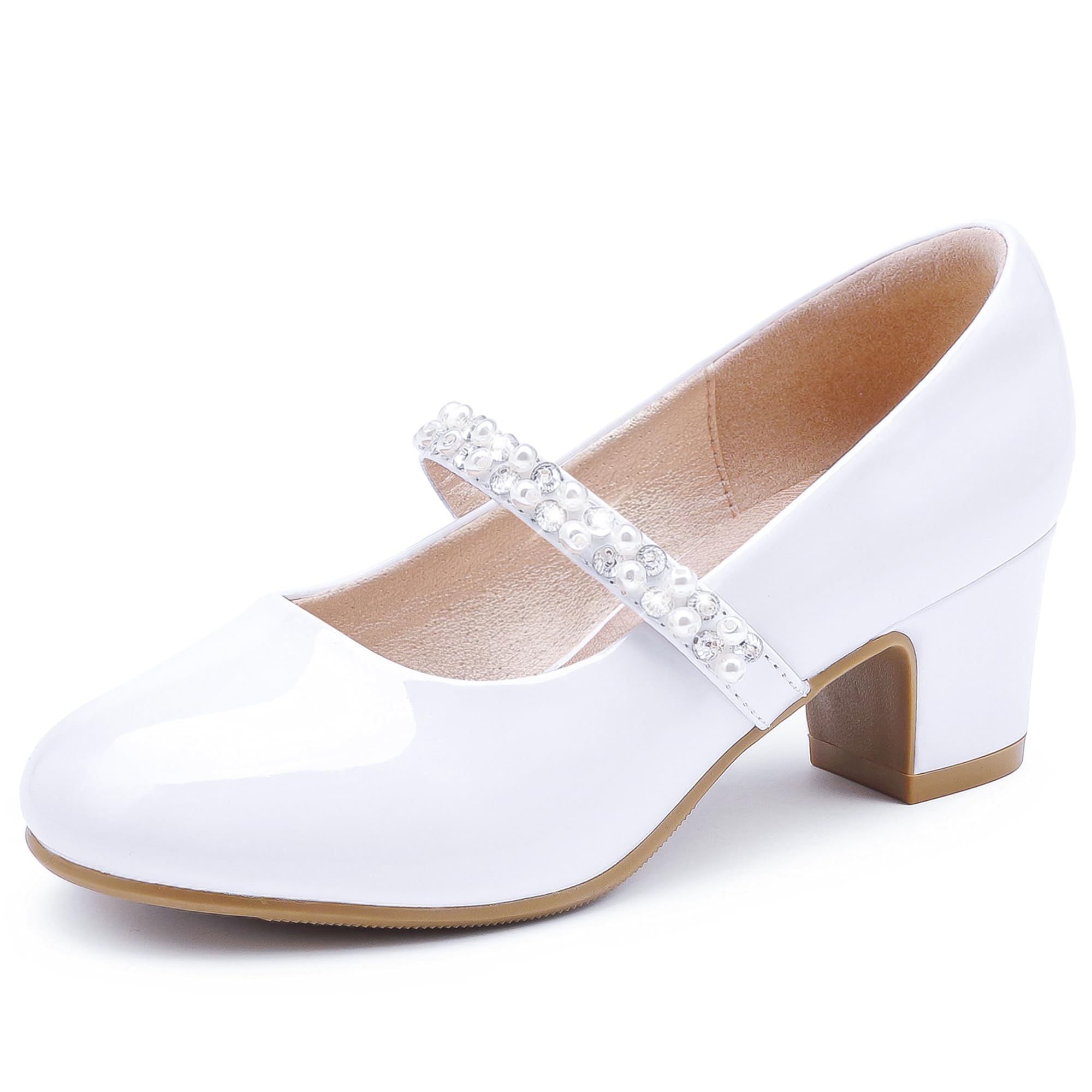 LAURMOSA Prinzessin Schuhe Mädchen Mary Jane Stöckelschuhe Kinder Riemchen Pumps Weiß High Heels Festliche Schuhe Mädchen 31 Absatzschuhe Kinder für Party Hochzeit Kirche Geburtstag (EUL1039PaWhite 1)