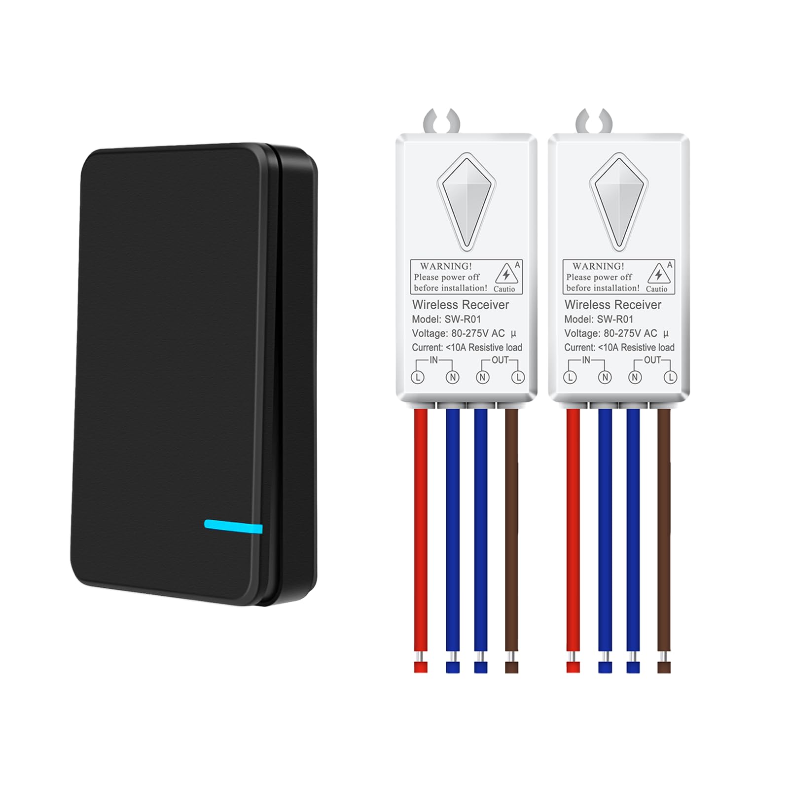 NineLeaf Wireless Light Switch and Receiver Kit Black,No Wiring No Interference,400m Range,Remote Control Light Switch for Lamps,Ceiling Lights,Fans,IP66 Waterproof for Outdoor Lighting,2 Receiver