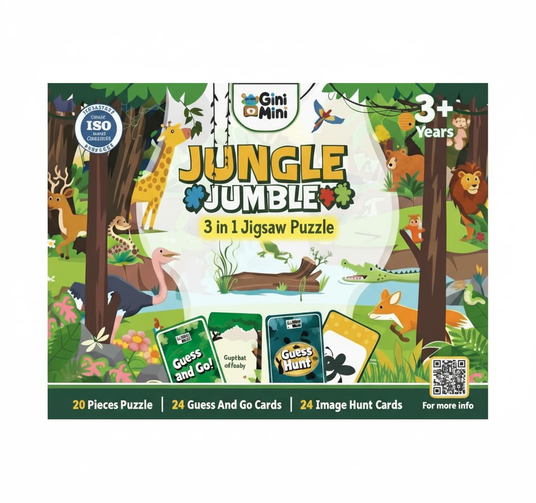 Jungle Jumble 3-in-1 Jigsaw Puzzle - 20 Pieces, Image Hunt & Guess & Go Cards - Fine Motor, Cognitive, Vocabulary Skills for Kids 3+ Years-image-36