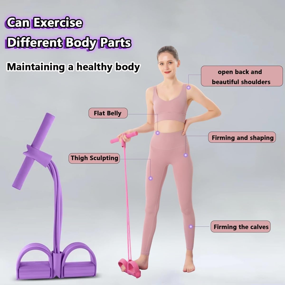 Saludea Gentle Fit elastyczna opaska oporowa na stopę, 6 rurek, do jogi, 21 wielofunkcyjnych strun napinających brzuch, trening siłowy ramion i nóg, dla mężczyzn i