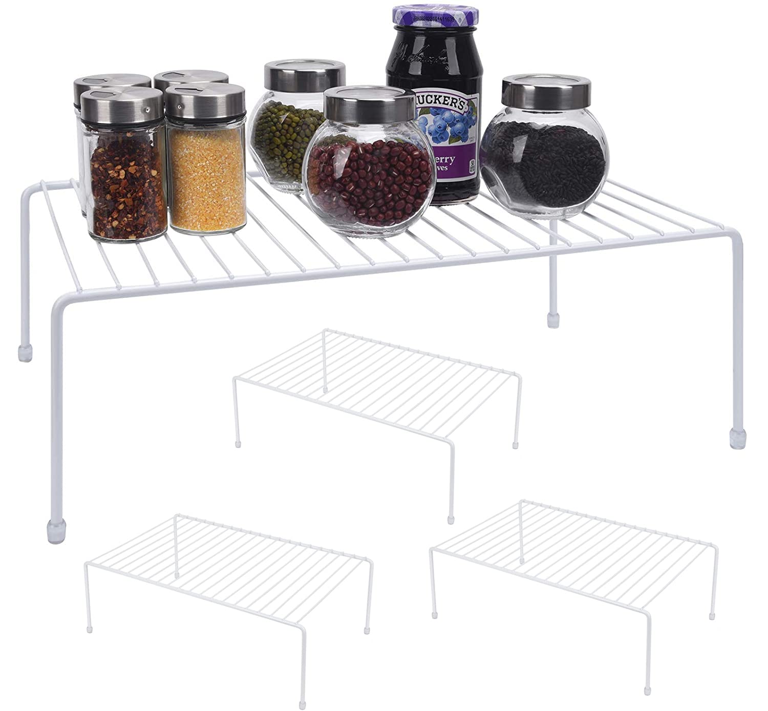 Large (16.1 x 10.2 Inch) Cabinet Storage Shelf Rack, Shelves，Kitchen Counter and Cabinet Shelf, Storage Rack Organizer for Kitchen, Fridge, Cabinet, Bathroom Cupboard (White, 4)